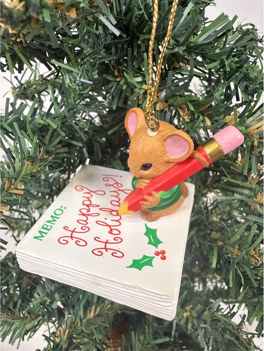 Vintage Holiday Mouse Christmas Ornament with Pencil and Memo Pad